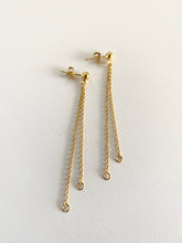 plated gold double long chain earrings