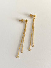 plated gold double long chain earrings