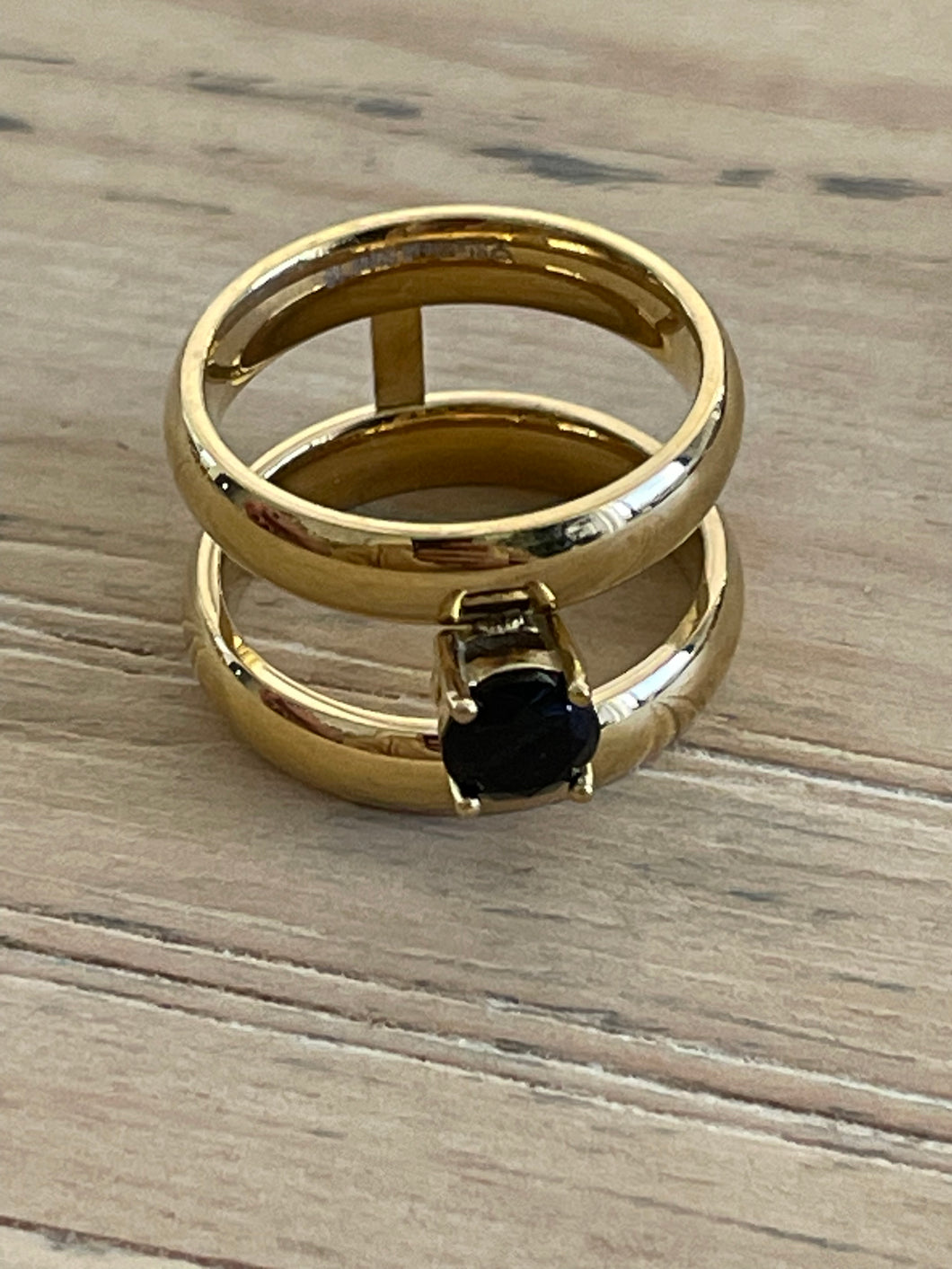 Double wrap black stone ring