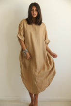 Linen camel long balloon  dress