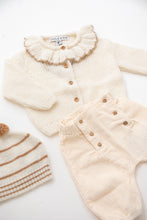 Knitted frill neck cream cardigan