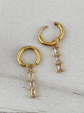 Dangly hoop three bar stone earrings