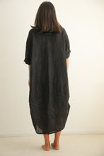 Linen black long balloon dress
