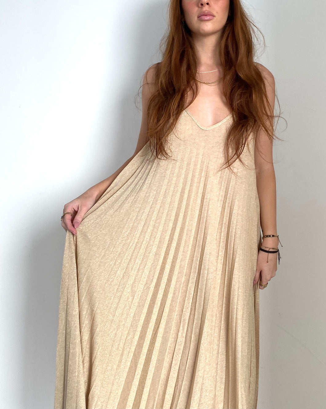 Gold flowy outlet dress