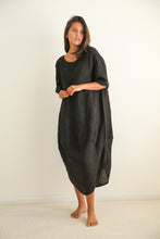 Linen black long balloon dress