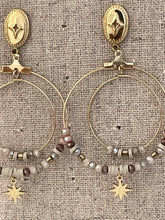 pearls and stone hoops earrings